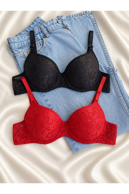 Women's Lace Pack Supported Wired Push up Padded Soft Bra Double Pack