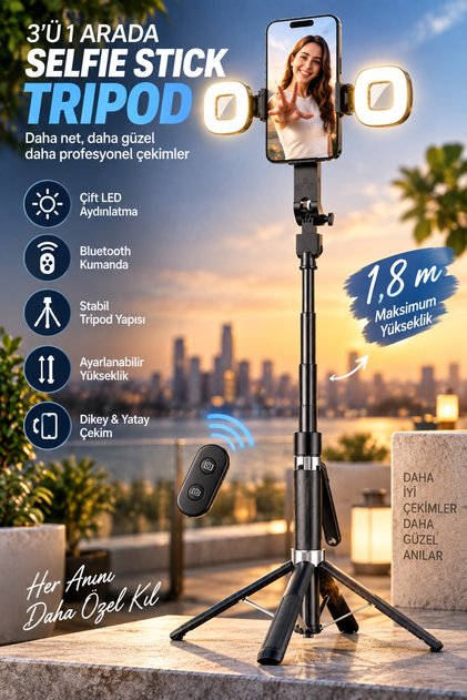 1.8MT Çift Işıklı Akıllı Hareket Takipli Tripod Kumandalı Selfie Aydınlatma Tripod Telefon Tutucu