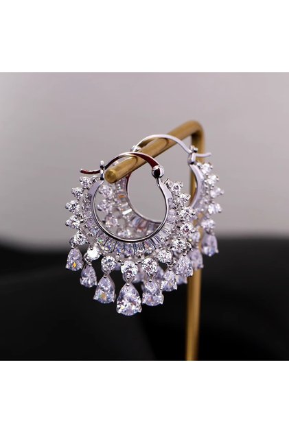 WF5725-1 Luxurious Sparkling Zircon Geometric Droplet Shaped Pendant Earrings, Suitable for Women's