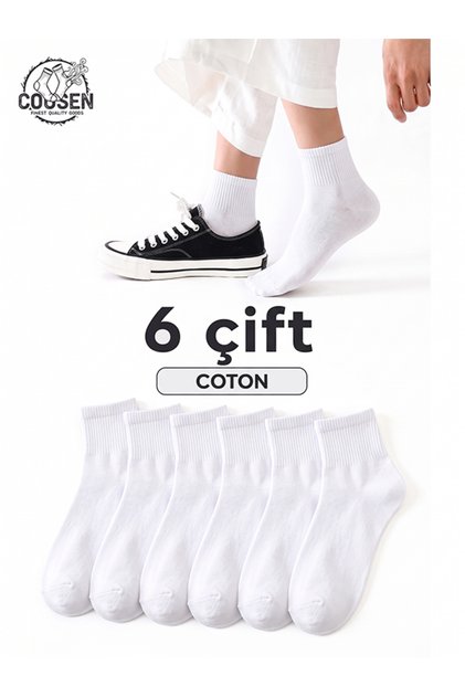 Pamuklu Çorap Yarım Konç Esnek Ter Emici 6 Çift Unisex Ekonomik Paket