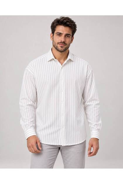 Men's Striped Crepe Fabric Long Sleeve Shirt - Comfortable Fit