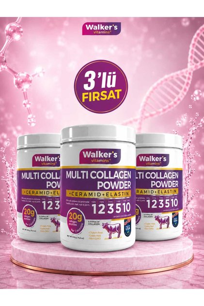 Walker`s %100 Saf ve Doğal Ceramide, Elastin, Cranberry, içeren Çift Hidrolize Kolajen ( 3 KUTU )