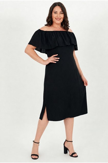 Plus Size Madonna Collar Slit Viscose Dress