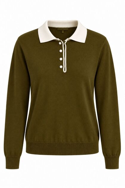 Polo Collar Pearl Button Detailed Knitwear