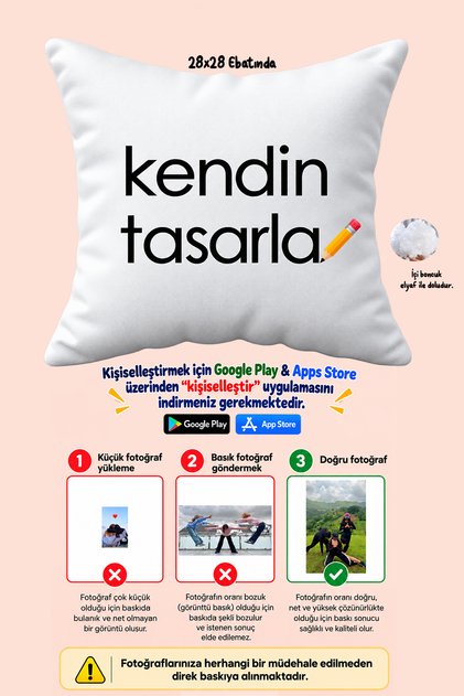 kendin tasarla yastık 28x28 ebatında