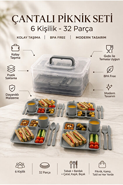 Berdina Home 3lü Kilit Kapaklı 8 Bölmeli Taşınabilir Saklama Kabı