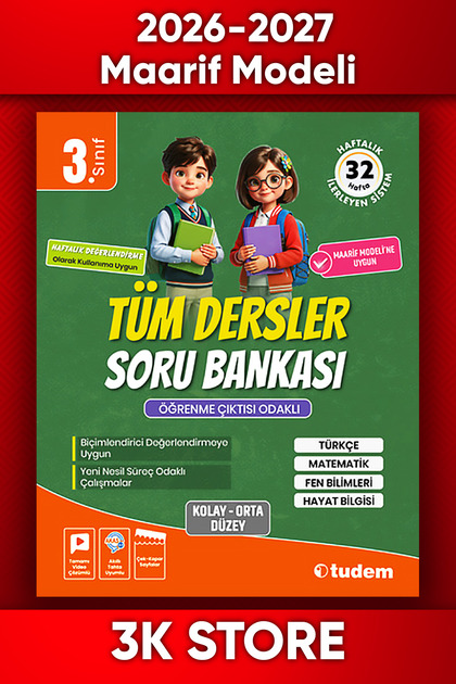 Tudem 3. Sınıf Tüm Dersler Soru Bankası Maarif Modeline Uygun 2026-2027 Müfredat