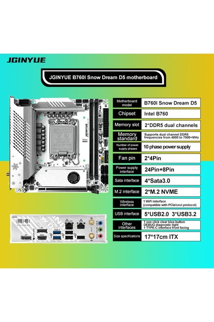 Motherboards JGINYUE B760i Motherboard LGA 1700 Support Intel Core 12th 13th DDR5 Memory RAM Latest