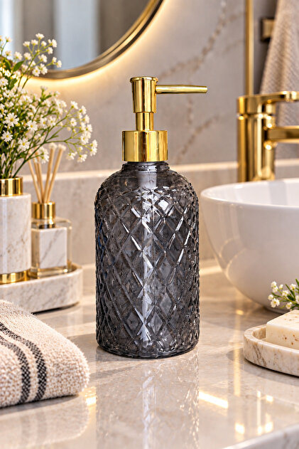 Dozator de săpun lichid din sticlă Alaçatı FUME | |   Accesoriu modern de lux pentru baie Dozator decorativ de săpun lichid Dispenser de săpun pentru baie și bucătărie Lavoar deasupra blatului | |   Pompă de aur | |   Săpun de mâini cu detergent pentru vase