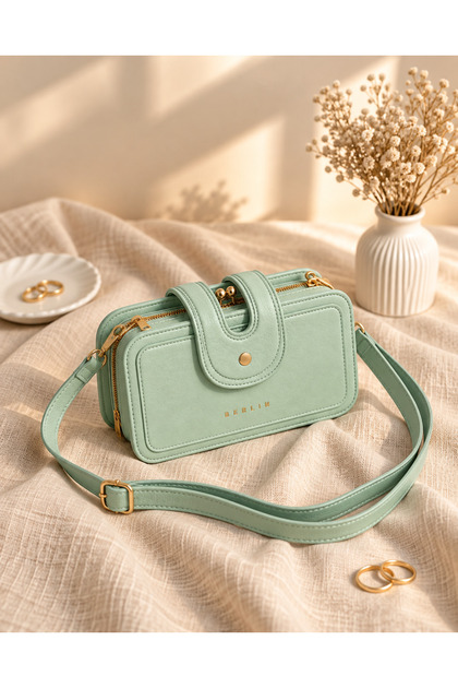 Wood 3 Compartment Burs Detailed Crossbody Bag