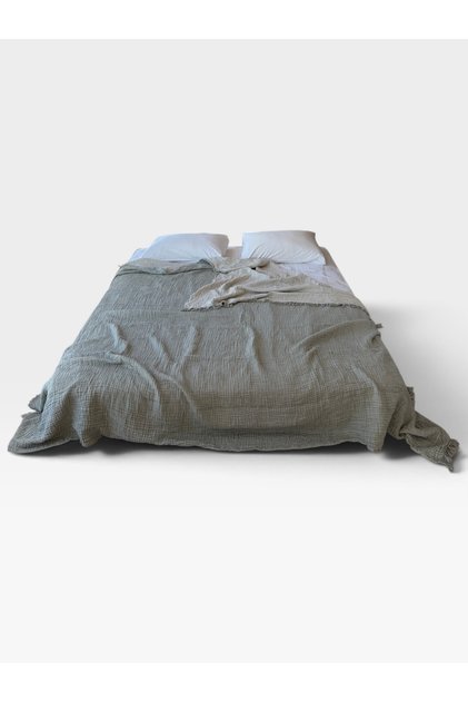 Double 100% Cotton 4 Layer Muslin Bedspread / Pike (250X240) Sage Green