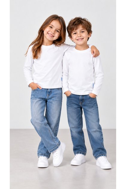 100% βαμβάκι Unisex Παιδικό μακρυμάνικο μπλουζάκι με λαιμόκοψη Basic Badi για 2-10 ετών