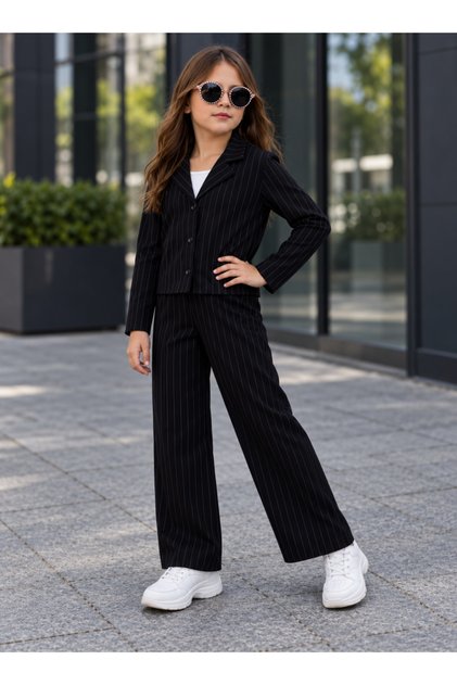 Girl's Jacket and Pants Set – Pleated Pants with Pocket Button Detail (6-16 Years) |   31596
