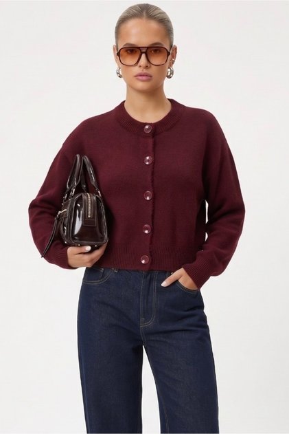 Kadın Tilia Crop Bordo Örgü Hırka