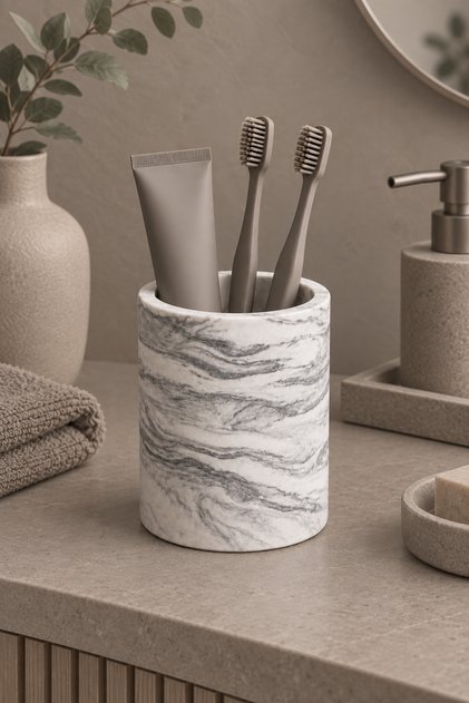 Beton Diş Fırçalık | Kalemlik, Makyaj ve Banyo Düzenleyici Organizer 8x10 cm