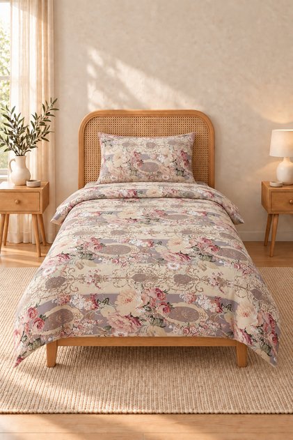 Rose Fitted Bed Sheet Single Duvet Cover Set