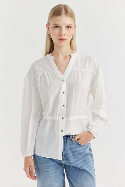 Women's Judge Collar Waist-Tied Shirt
