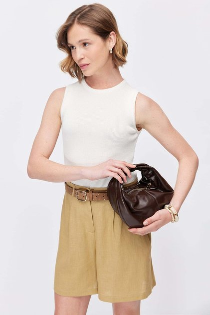 Women's Crew Neck Corded Fabric Bodysuit