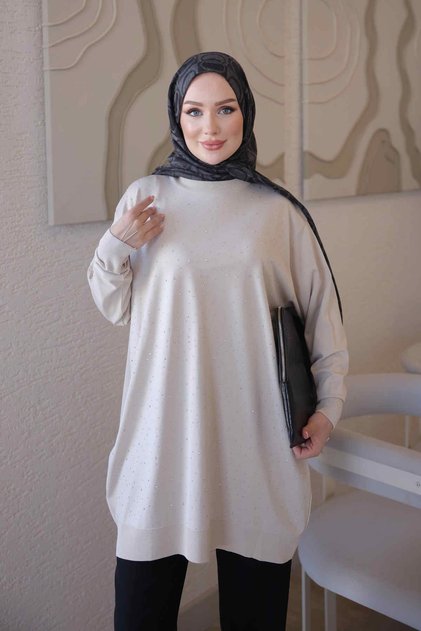 Stone Crew Neck Stone Embroidered Tunic