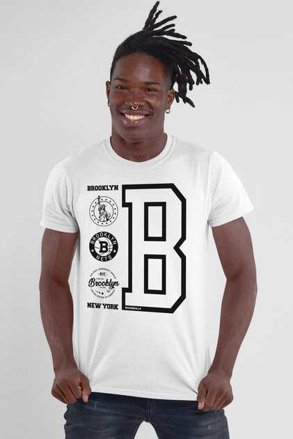 Brooklyn Logo White Short Sleeve Men's T-shirt