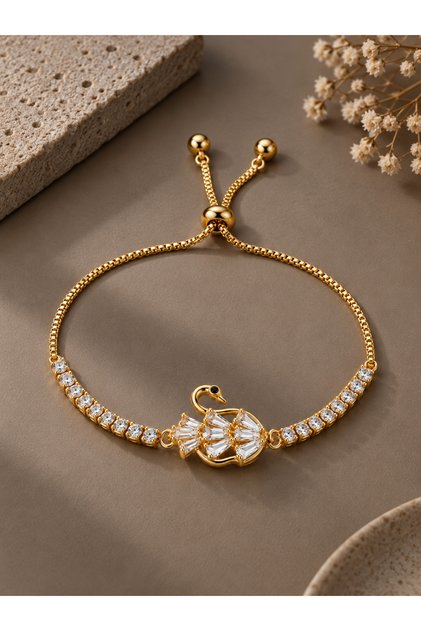 Gold Color Zircon Stone Brass Swan Model Elevator Bracelet