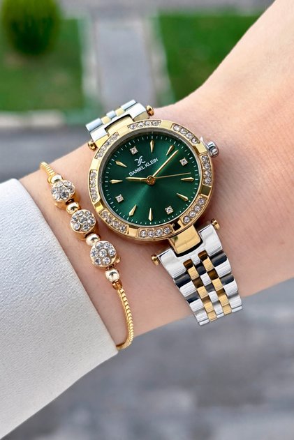 Dial Green Strap Gold Silver Color 30 mm Crystal Glass Women's Wristwatch with Gift Packaging