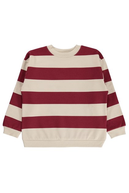 Thick Striped Basic Sweatshirt for Ages 10-13 - Claret Red