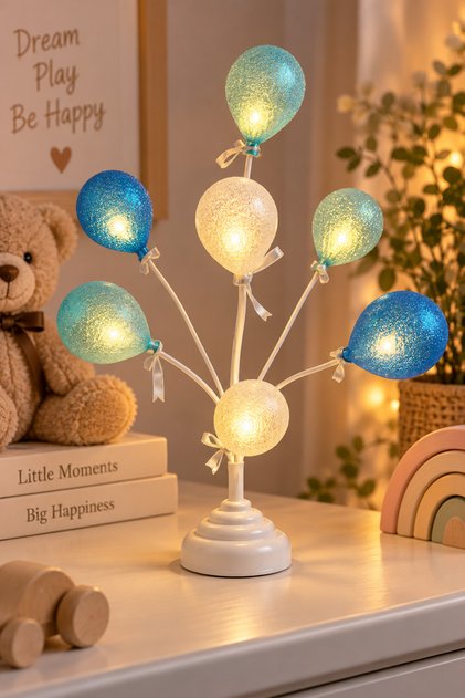 Led Işıklı Pille Çalışan Balon Ağacı Masa ve Gece Lambası