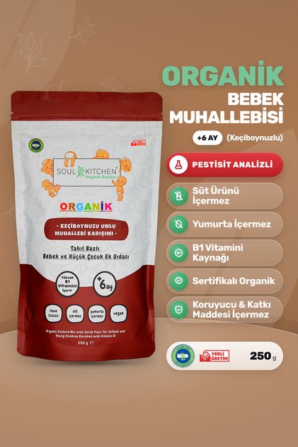 Organik Keçiboynuzu Unlu Bebek Muhallebisi Kaşık Maması B1 Vitaminli 250 g +6 Ay