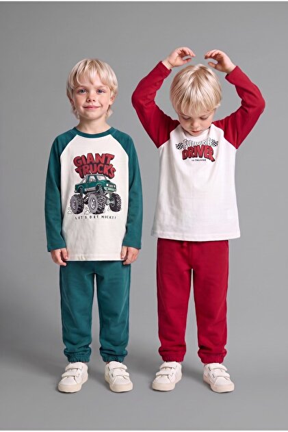 %100 Pamuk Oversize Reglan Kollu Baskılı 2'li Uzun Kollu Tişört Erkek Bebek I0293A526AU