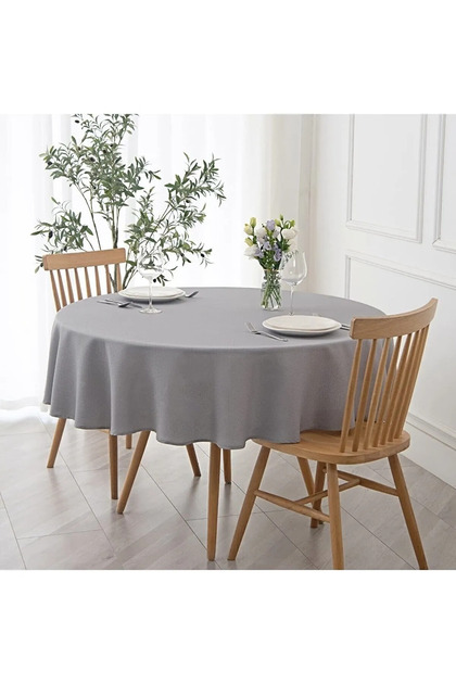 Liquid Resistant Round Care Free Linen Tablecloth Gray