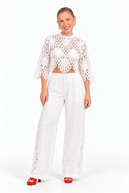 Lace-Up Blouse and Pants Set