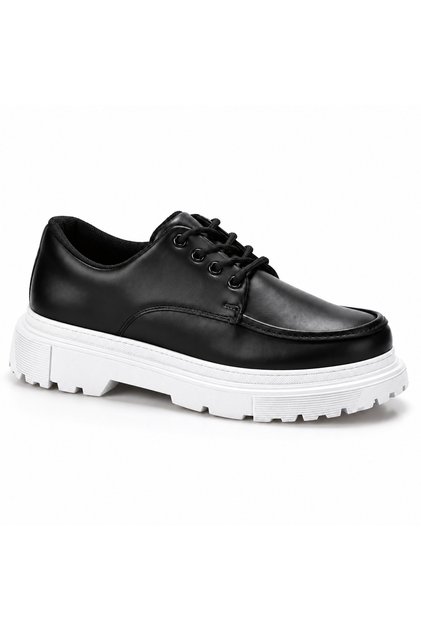 Siyah Beyaz Tabanlı Erkek Ayakkabı - Kolay Temizlenen Cilt Smart Casual Günlük Sneaker KB X6
