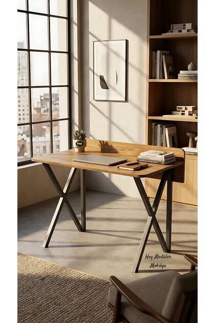 Rüya Çalışma Masası Ofis Masası Ceviz Metal Siyah Ayak 103 Cm