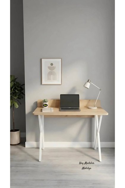 Rüya Çalışma Masası Ofis Masası Çam Metal Beyaz Ayak 103 Cm