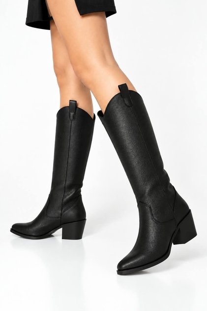 Ptc Vendy Heeled Women's Cowboy Boots Floter Pattern-Black