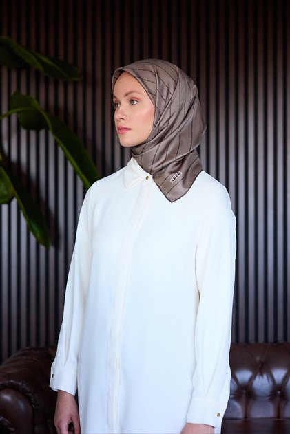 Beige 90X90 Silk Crepe Satin Scarf