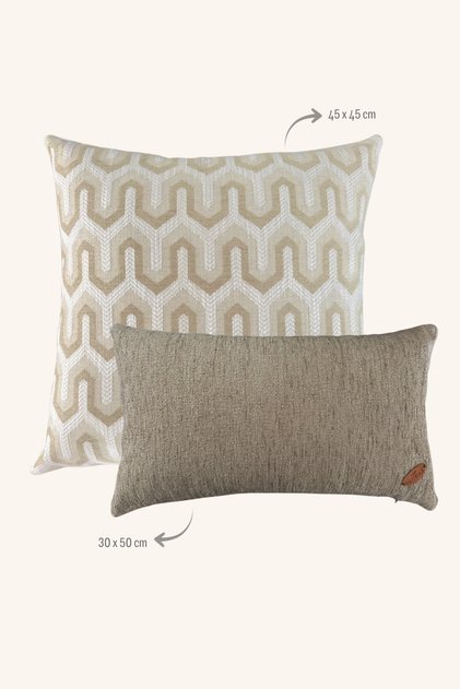 Green Beige Patterned 2-Piece Modern Filled Throw Pillow Set