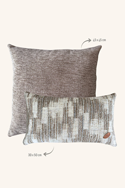 Set of 2 Abstract Patterned Brown Beige Stuffed Throw Pillows