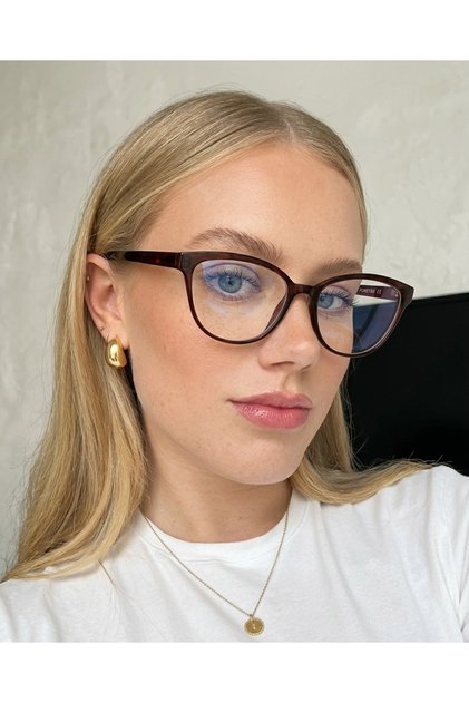 Venny Brown Blue Light Filter Computer Glasses with Metal Hinge Interchangeable Glass Lenses