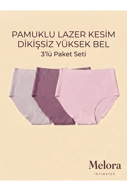 Pamuklu Lazer Kesim Yüksek Bel 3'lü Kadın Külot