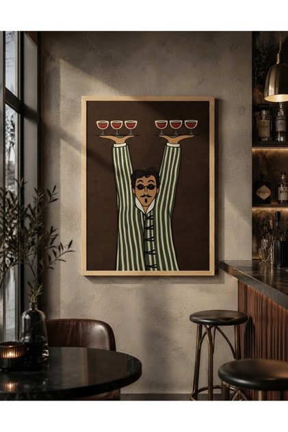 – Wine Waiter | Şarap Temalı Modern Çerçeveli Tablo
