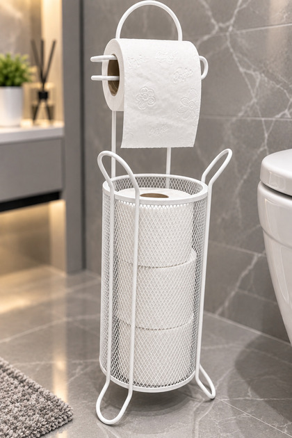 Metal Basket Toilet Paper Holder Stand-White | | Replacement Roll Holder Standing Toilet Paper Holder Bathroom Wc Organizer Paper Holder Stand Basket Organizer Bathroom Decoration Toilet Tissue Holder