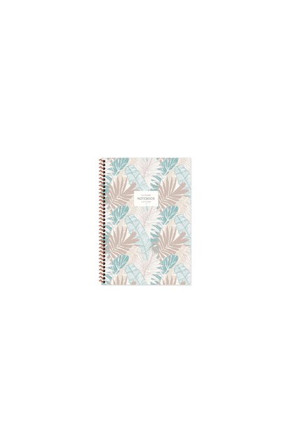 A6 Spiral Cardboard Cover Lined La Plume Leaves Notebook - Blue