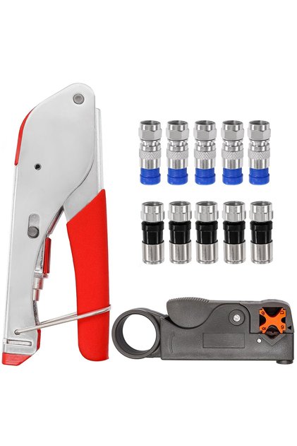 with 10pcs connector Coax Cable Crimper Tool Kit with 10/20PCS F Style RG59 RG6 Compression Connecto