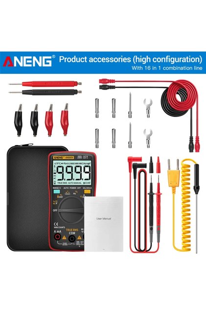 جهاز قياس متعدد رقمي ANENG AN8009 Red Pro لقياس الترانزستورات والمكثفات، جهاز قياس RMS الحقيقي Au