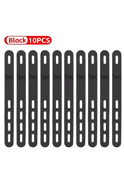 10Pcs-Black Desk Cable Organizer Reusable Silicone Cable Ties Winder Wire Management Clips for Earph