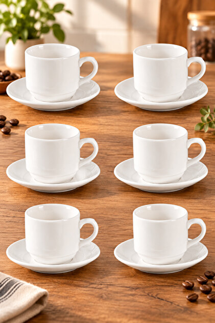 Dove 12-Piece Porcelain Cup & Saucer Set 100ML White, Set for 6 People