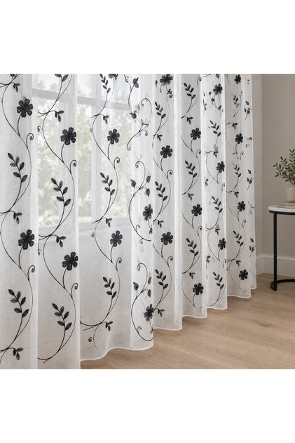 Perdea alba cu broderie neagra model B1 confectionata cu rejansa