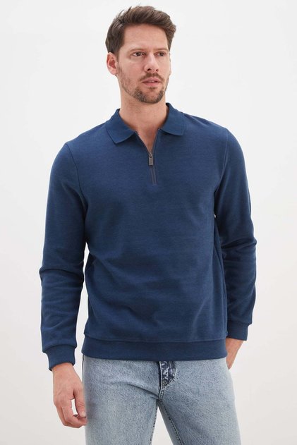 Ribbed Polo Collar Half-Zip Thessaloniki Knitted Sweatshirt